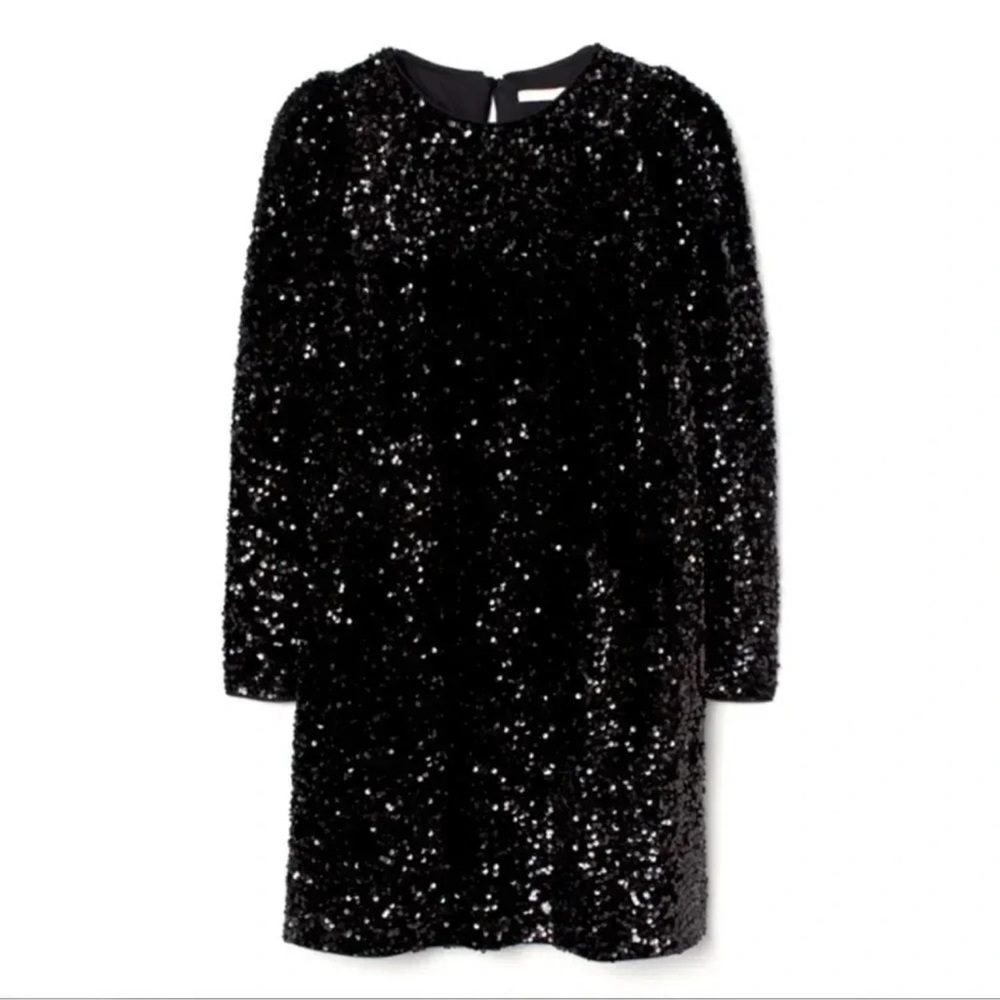 H&M Limited Edition Black Sequin Puff Sleeved Night Dress - Picture 3 of 7
